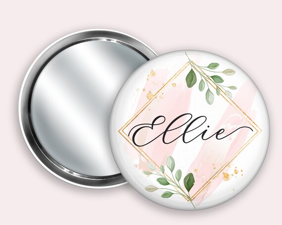 Leaf print Personalised Pocket Mirror- 58mm in size. handheld mirror, Compact mirror, christmas gift stocking filler, Secret Santa Gift