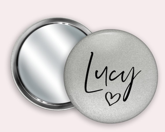Silver Personalised Pocket Mirror- 58mm in size. handheld mirror, Compact mirror.