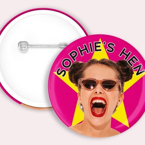 Personalised Hen party badges. photo badges,  58mm, Hen do badge, hen party favours