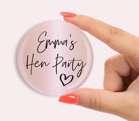 Personalised Hen party badges. Rose Gold, Gold, Silver,  58mm, Hen do badge, hen party favours