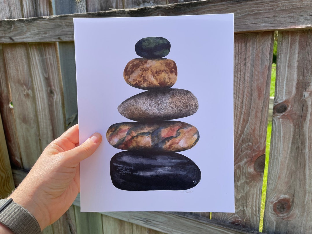 Stacked Stone Print, Cairn With Petoskey Stone - Etsy