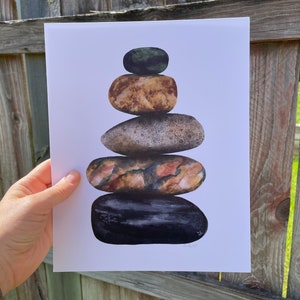 Stacked Stone Print, Cairn with Petoskey Stone