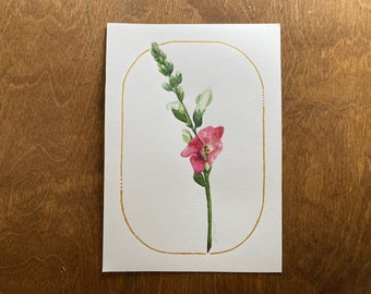 Pintura de flores en flor rosa con oro