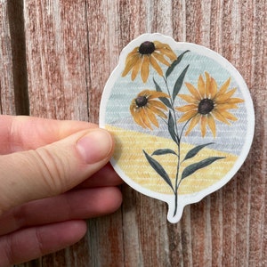Yellow Daisy Sticker, Yellow Flower Sticker, Circle Sticker with Flower