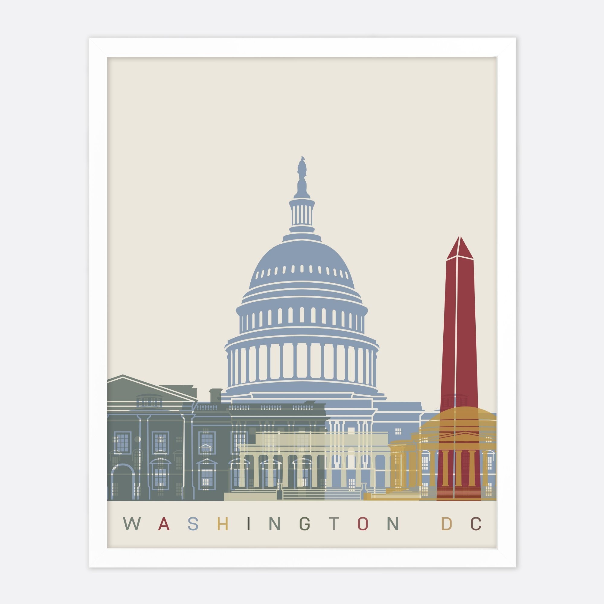 Washington DC Watercolor Map Print State map Country Map Etsy