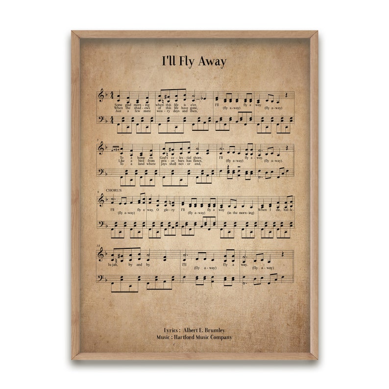 I'll Fly Away Vintage Hymn Wall Art Print Biblical Sheet | Etsy