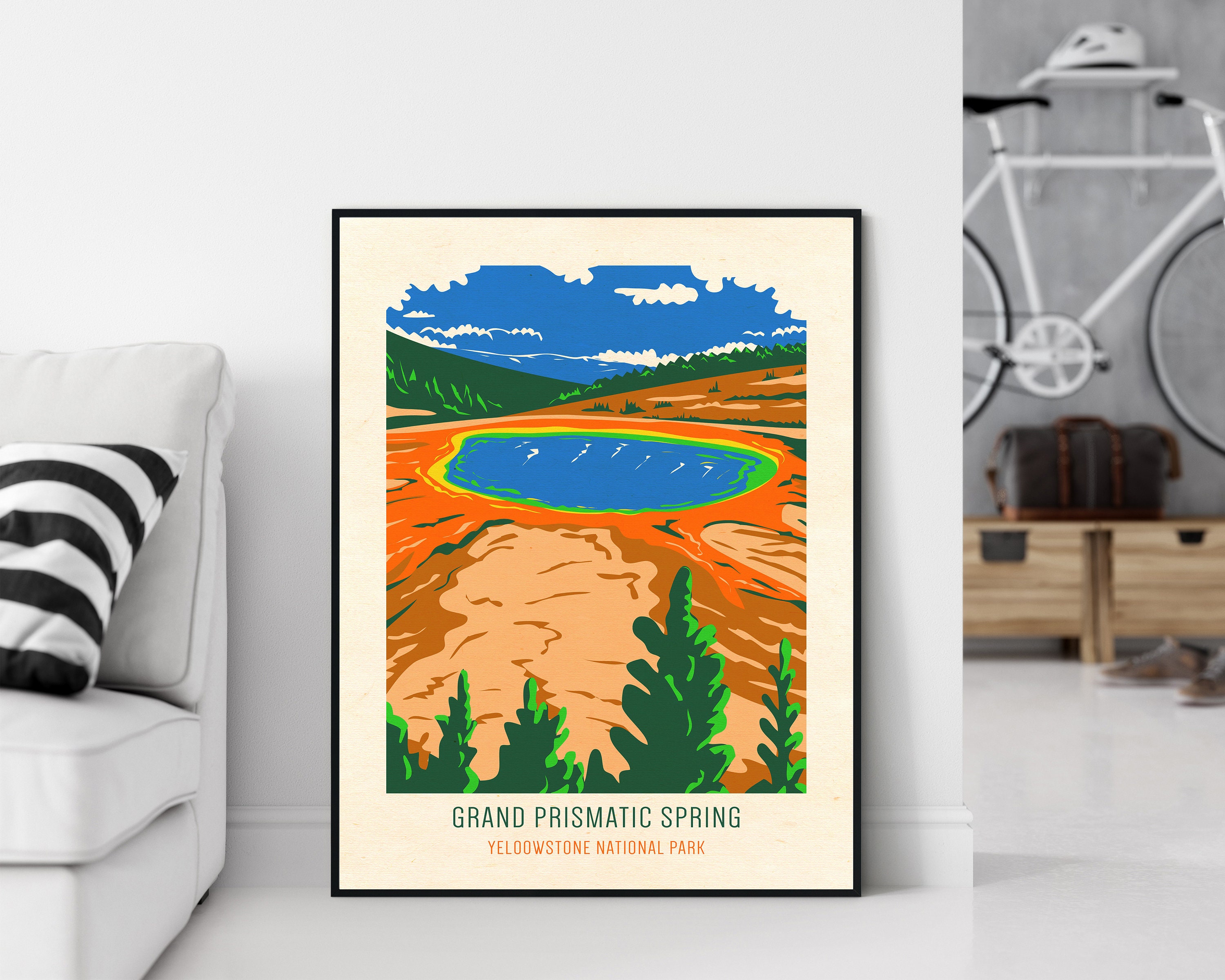 Grand Prismatic Spring Minimalist Wall Art Prints Travel poster Digital Download Large Poster Yellow Park Poster