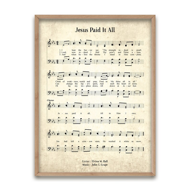 Jesus Paid It All Vintage Hymn Wall Art Print Biblical Sheet | Etsy