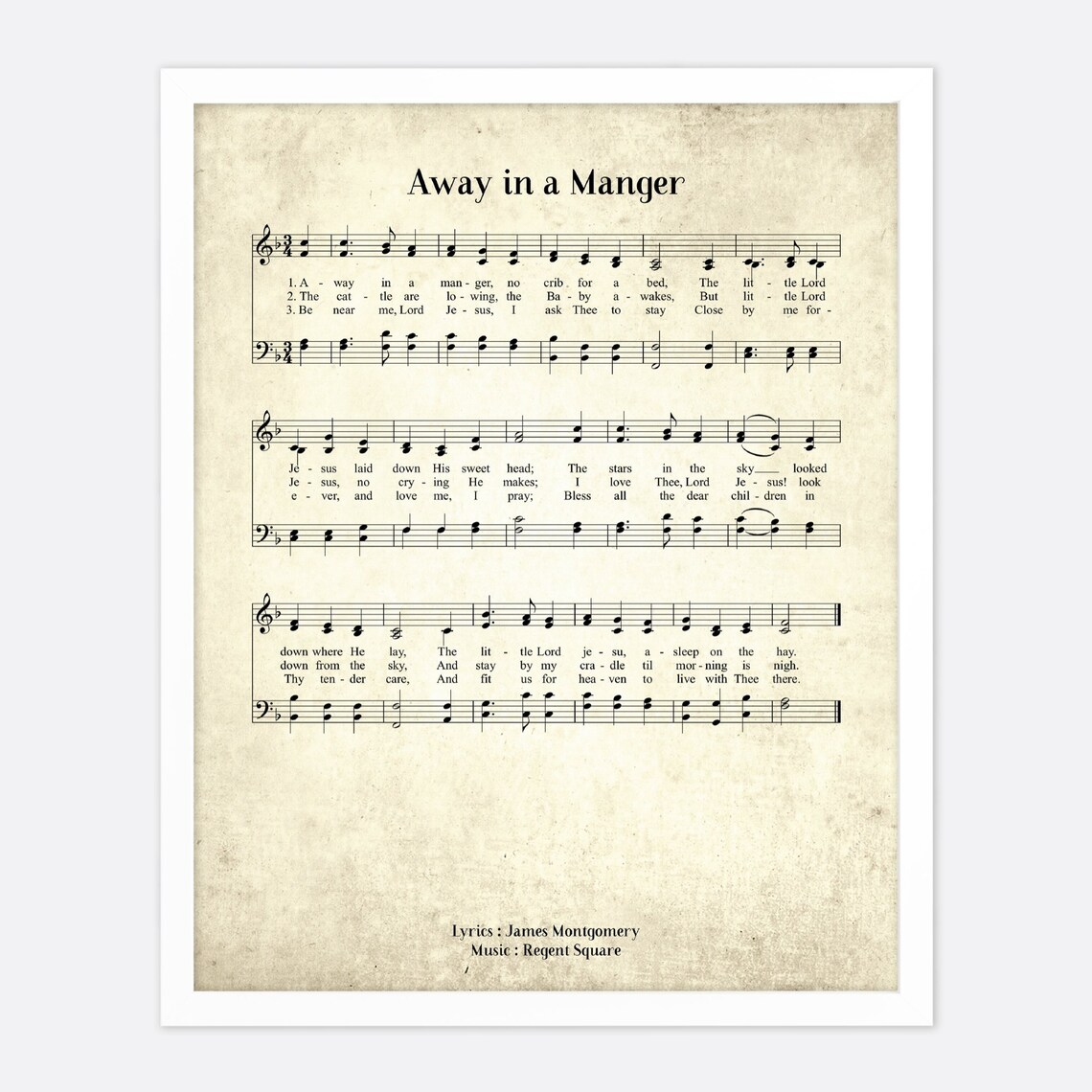 Away In A Manger Vintage Hymn Wall Art Print Biblical Sheet | Etsy