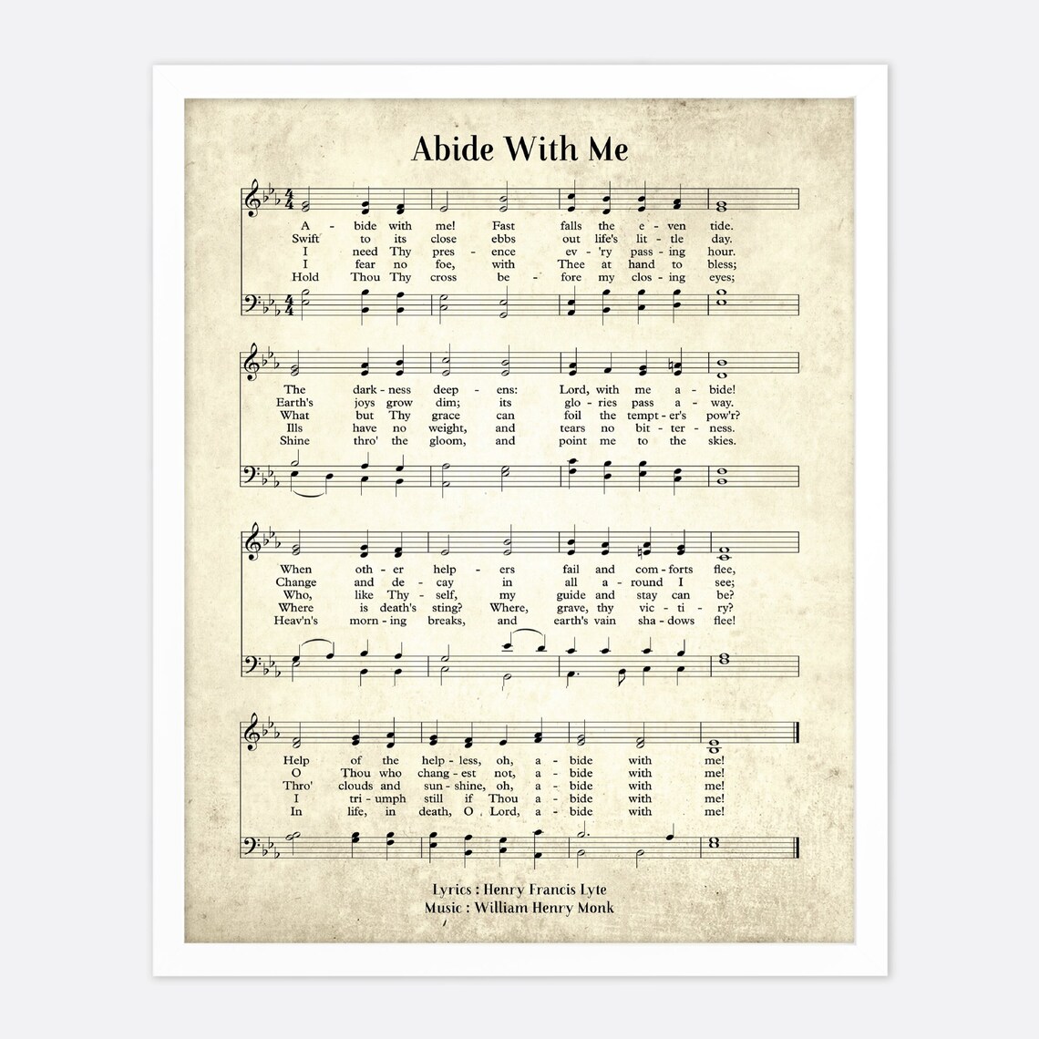 Abide With Me Vintage Hymn Wall Art Print Biblical Sheet Music | Etsy