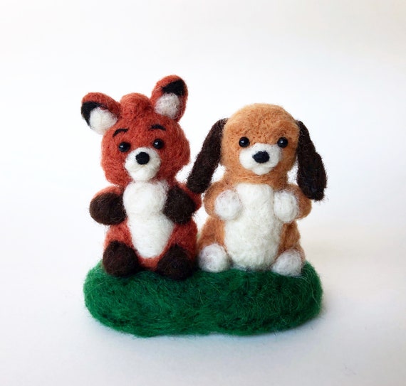 Needle Felted Fox and the Hound, Disney Art, Minature Toy