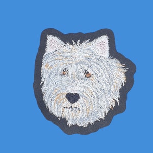 West Highland Terrier, Westie Dog Sew, Iron on, Hook or Hook & Loop  Embroidered Patch