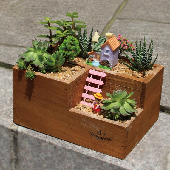 Wood Planter Box For Fairy Garden Succulent Pot 50