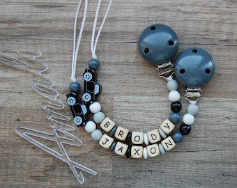 Personalized pacifier clip boy, Baby shower gift Wooden pacifier holder