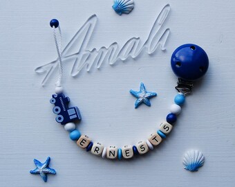 Personalized wooden pacifier clip boy