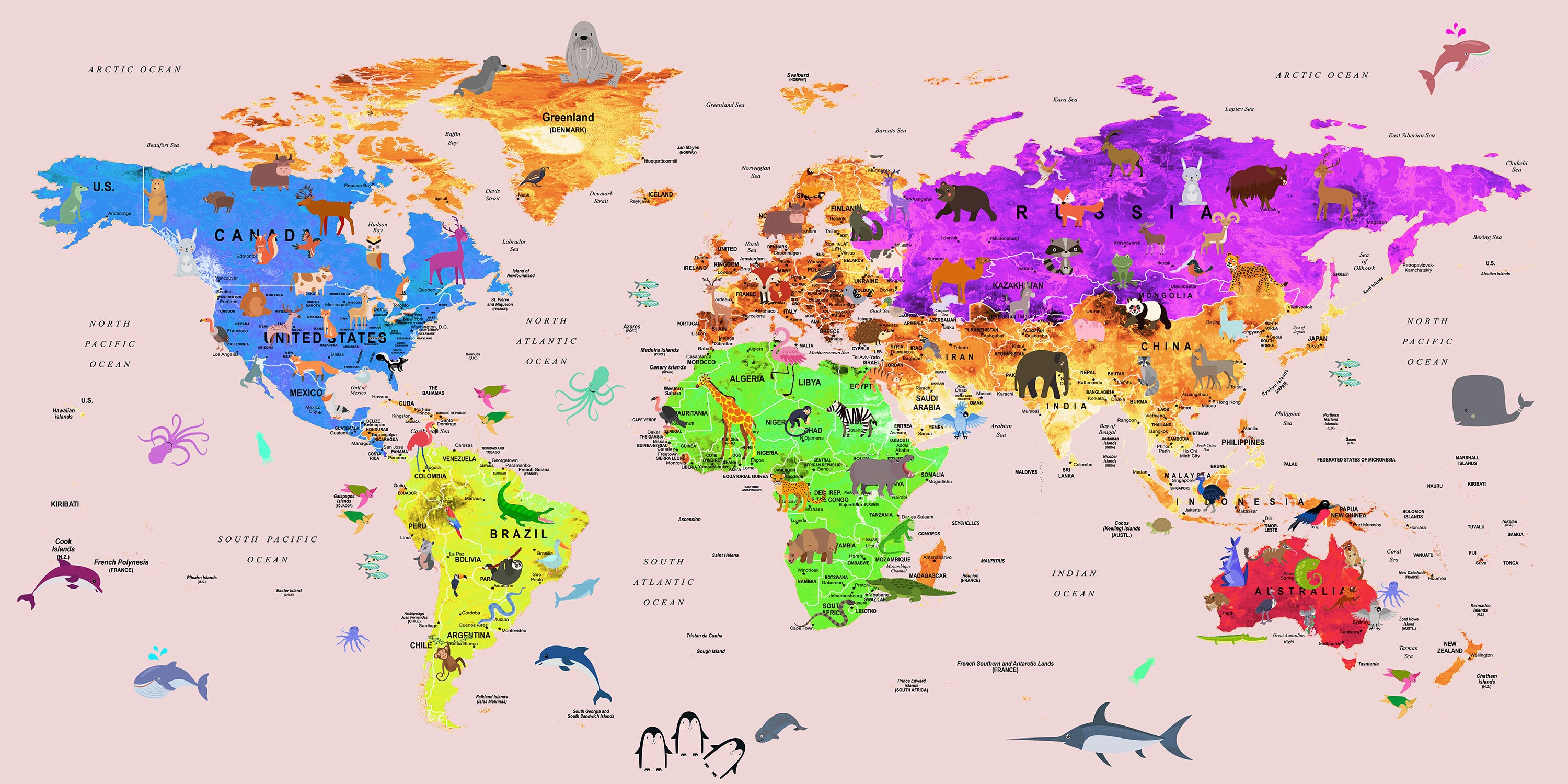 Kinder Welt Karte Leinwand Kindergarten Welt Karte Kunst Atlas | Etsy