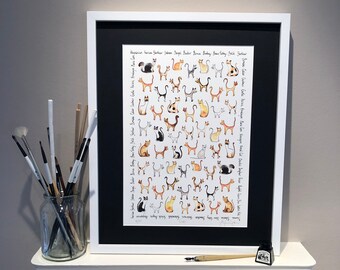 Cat print, cat illustration, gift for cat lover, cat art,  hand drawn in pen & ink by Illustration by Abi