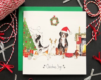 Dog Christmas card, cute Christmas card for dog lovers, illustrations hand drawn in pen & ink by Illustration by Abi