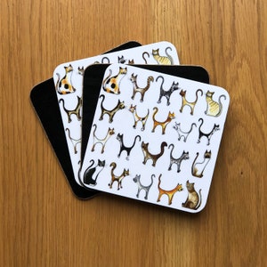 Cat coasters / coasters / cat coasters / Cats / Cat lover / cat gift / kitchen gift / drinks coasters / kitchen / cat / illustration by abi image 5