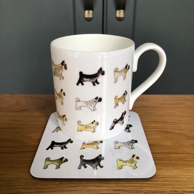 gift for Pug lover dog illustration Pug dog coasters hand drawn in pen /& ink by Illustration by Abi