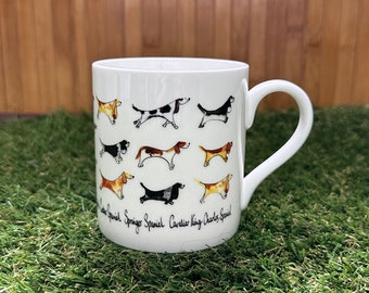 Spaniel mug, bone china mug, dog mug, cocker spaniel, springer spaniel, cavalier king charles spaniel, spaniel lover, dog lover