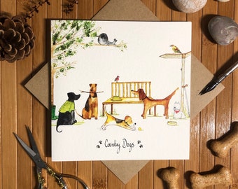 Dog greeting card, blank dog card, country dog illustration, hand drawn in pen & ink by Illustration by Abi