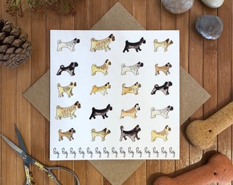 Pug Dog Greeting Card, Pen & Ink Illustration