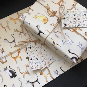 Cat wrapping paper, cat gift wrap, gift for cat lover, cat illustration, hand drawn in pen & ink by Illustration by Abi image 3