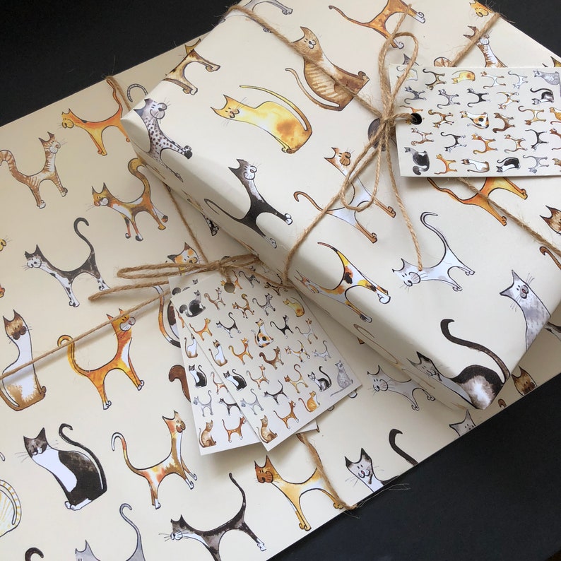 Cat wrapping paper, cat gift wrap, gift for cat lover, cat illustration, hand drawn in pen & ink by Illustration by Abi image 3
