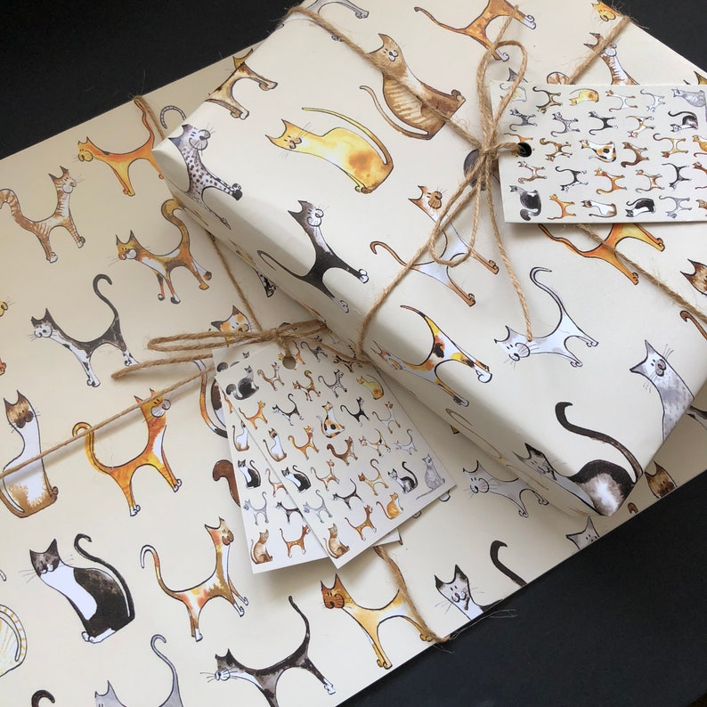 Cat Wrapping Paper, Cat Gift Wrap, Gift for Cat Lover, Cat Illustration, Hand Drawn in Pen & Ink