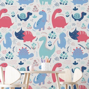 Dinosaur Wallpaper, Removable Kids Wall Mural Nursery, Custom Nursery Wallpaper, Dinosaur Theme Nursery Decor, Kids Room Wallpaper N#394