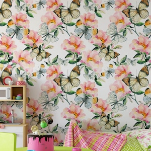 Floral Nursery Wallpaper, Nursery Wallpaper, Childrens Nursery Wallpaper, Nursery Floral Wallpaper, Removable Wallpaper Nursery N#397