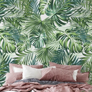 Palm Leaf Wallpaper, Removable Banana Leaf Wallpaper, Floral Wallpaper, Floral Removable Wallpaper, Temporary Removable Wallpaper F#106