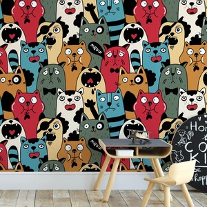 Cat Nursery Wallpaper, Removable Wall Mural Nursery, Custom Nursery Wallpaper, Kids Room Wallpaper, Animal Nursery Decor, Kids Room N#286