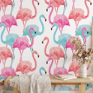 Flamingo Tapete, abnehmbare Art Deco Tapete, moderne abnehmbare Tapete, abnehmbare Tapete, bunte Tapete M#06