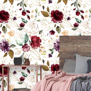 Removable Floral Wallpaper, Floral Removable Wallpaper, Floral Wallpaper, Floral Removable Wallpaper, Watercolour Floral Wallpaper F#83