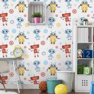 Murale di carta da parati per vivai robot, carta da parati per bambini robot nursery, carta da parati per vivai personalizzata, carta da parati per bambini nursery, carta da parati murale n # 356