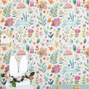 Floral Nursery Wallpaper, Nursery Wallpaper, Childrens Nursery Wallpaper, Nursery Floral Wallpaper, Removable Wallpaper Nursery, N#169
