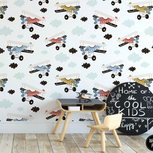 Carta da parati per asilo nido aeroplano, Carta da parati per bambini rimovibile per bambini, Carta da parati per bambini Per bambini, Decorazione per carta da parati rimovibile per bambini, N # 218