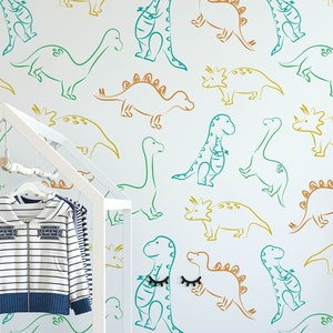 Dinosaur Wallpaper, Removable Kids Wall Mural Nursery, Custom Nursery Wallpaper, Dinosaur Theme Nursery Decor, Kids Room Wallpaper N#516