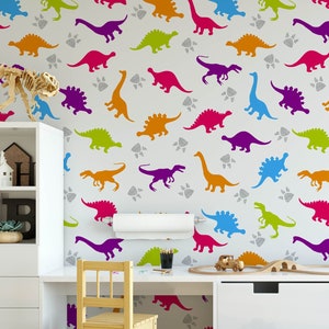 Dinosaur Wallpaper, Removable Kids Wall Mural Nursery, Custom Nursery Wallpaper, Dinosaur Theme Nursery Decor, Kids Room Wallpaper N#389