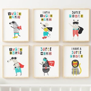 Impresiones de vivero de superhéroes, Impresiones de pared de guardería, Impresiones de animales para niños, Arte de pared de guardería, Impresiones de animales lindos, Impresiones de animales de guardería, NP#90