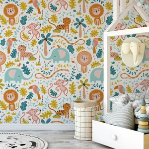 Safari Nursery Wallpaper, Jungle Nursery Wallpaper, Childrens Safari Nursery Wallpaper, Children's Customry Wallpaper N#660
