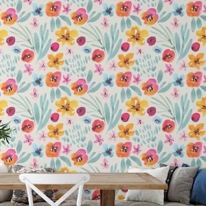 Watercolor Floral Wallpaper, Floral Removable Wallpaper, Floral Wallpaper, Floral Removable Wallpaper, Watercolour Floral Wallpaper F#102