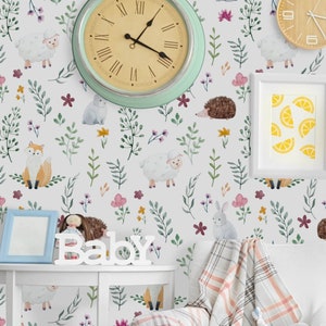 Rabbit Nursery Wallpaper, Removable Wall Mural Nursery, Custom Nursery Wallpaper, Kids Room Wallpaper, Animal Nursery Decor, Kids Room N#95
