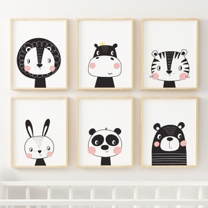 Láminas de arte de pared para niños con temática de jungla de safari, juego de seis imágenes de animales para guardería, decoración de dormitorio infantil, imágenes para enmarcar, impresiones físicas personalizadas