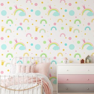 Carta da parati Rainbow Nursery, Boho Nursery, Rainbow Removable Wallpaper, Carta da parati per bambini Nursery, Decorazione carta da parati rimovibile per bambini N # 528