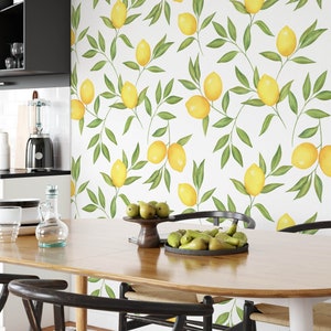 Lemon Wallpaper, Floral Wallpaper, Lemon Removable Wallpaper, Removable Wallpaper, Lemon Stick On Wallpaper, Pre-Pasted Wallpaper F#170