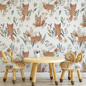 Fox Nursery Wallpaper, Verwijderbare Muurschildering Kwekerij, Aangepaste Kwekerij Wallpaper, Kids Room Wallpaper, Animal Nursery Decor, Kids Room N # 641