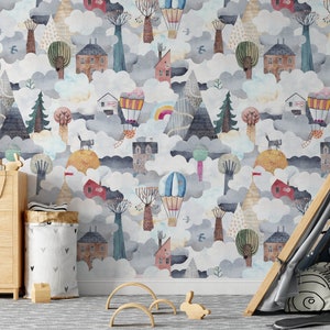 Balloon Nursery Wallpaper, Bastone temporaneo rimovibile su carta da parati Carta da parati per bambini Nursery Wallpaper, Carta da parati rimovibile per bambini, N # 630